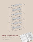 VASAGLE Bookcase, 6-Tier Bookshelf, Slim Shelving Unit for Bedroom, Bathroom, Home Office, Tempered Glass, Steel Frame, Metallic Gold ULGT503A01