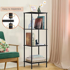 melos 4 Tier Bookshelf, Classically Tall Bookcase Shelf Storage Organizer, Modern Book Shelf for Bedroom, Living Room and Home Office, Black
