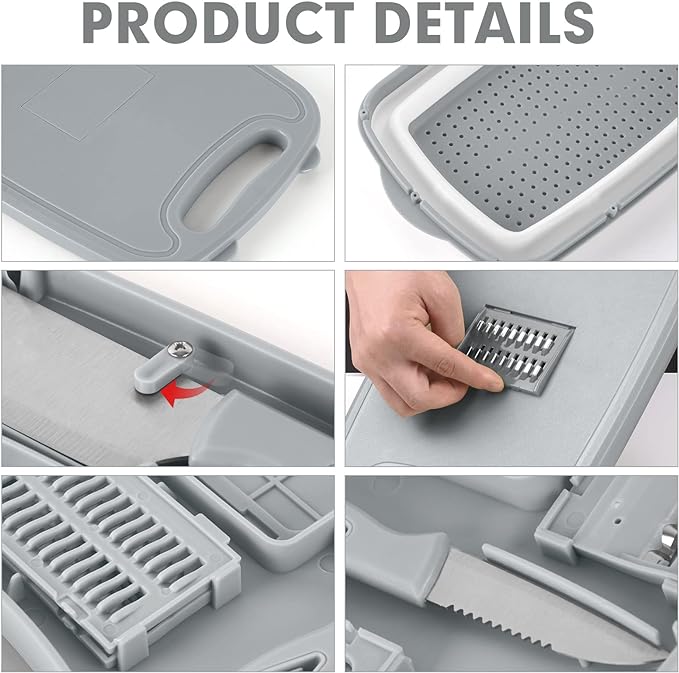 HI NINGER Collapsible Cutting Board with Colander, 9-In-1 Multi Chopping Board Kitchen Vegetable Washing Basket for Camping Gifts Camping Accessories for RV Campers