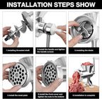 2-in-1 Manual Meat Grinder-Manual Meat Grinder with Sausage Stuffer-Suitable for Filling Meat Sausages and Grinding Foods-Suitable for Home Restaurants Meat Grinder-LZ1 (Silver)