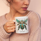 Unique Mechanical Insect Art Ceramic Cup, Personalized Steampunk Beetle Design Coffee Mug 11oz, Custom Name White Mug For Science Fiction Enthusiasts, Customized Insect Ceramic Mug