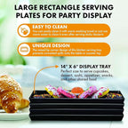Set of 4 Rectangular Serving Plastic Platters 14 x 6 Inches Versatile Dishes for Entertaining, Perfect for Appetizers, Desserts, Cheese Boards, Charcuterie, and Sushi (Black)