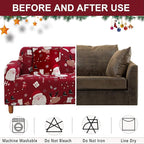 Mybedsoul Christmas Sofa Cover Santa Claus Printed Sofa Couch Cover Washable Furniture Protector with Elastic Bottom Xmas Home Room Festival Decoration(3 Seater)
