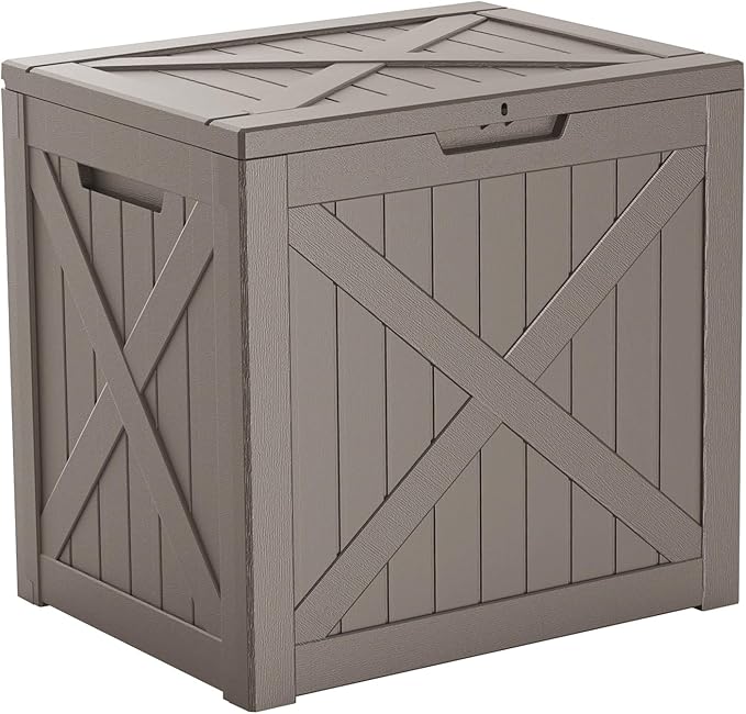 38 Gallon Outdoor Deck Box,Storage Lockable Waterproof Patio Furniture,Garden Tools,Cushions,Pool Accessories Outside Storage Resin Box(Grey)