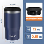HAUSHOF 4-in-1 Insulated Can Cooler Fits 12oz Cans & Beer Bottle, Navy Blue | Double-Wall Vacuum Insulated, 18/8 Stainless Steel, BPA-Free Lid, Slim Can Cooler for Camping, Beach & Picnic