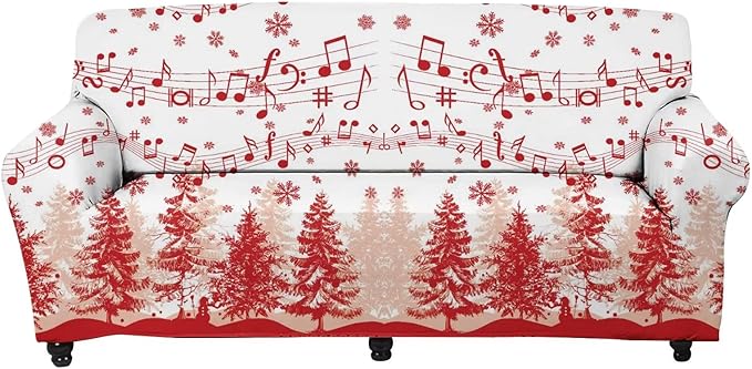 FKELYI Christmas Sofa Slipcover Xmas Tree Funny Music Note Design Super Soft Sofa Cushion Cover Washable Furniture Protector for Home Decorations-S