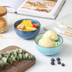 KitchenTour Dessert Bowls Set of 6, 12 OZ Ceramic Cereal Bowls for Kitchen, 4.7 Inch Small Bowls for Snack, Fruit, Ice Cream - Microwave & Dishwasher Safe, Assorted Cool Colors