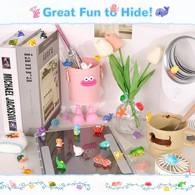 45PCS Mini Resin Animals Tiny Cute Ocean Figurines, Miniature Sea Figures to Hide, Little Animal Toys Small Accessories for Topper Desk Garden Dollhouse Landscape Aquarium Ornaments Crafts & Decor