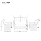 Set, 4 Piece Outdoor Wicker Rattan Sectional Sofa with Glass Table, Ottoman and Soft Cushions, Front Porch Apartment Patio Furniture for Backyard Lawn Garden, Onesize, E-Gray-e