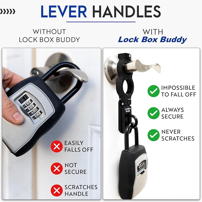 Fence Buddy - Secure Lock Box Attachment for Lever Handles - Realtors, Vacation Rentals and Real Estate Agent Supplies - Realtor Supplies for Key Lock Box for Keys with Code (1 Pack)