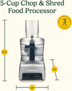 Cuisinart 5‑Cup Chop & Shred Food Processor, Compact Food Chopper, Easy‑Store Design, Silver FP-5