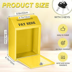 Yaocom Safe Metal Cash Box for Farm Stand – Money Drop and Secure Donation Collection, Wall Mount Lockable Unit with Pre Drilled Holes for Outdoor Self Serve(Yellow,11.8 x 8.6 x 4.7 Inch)