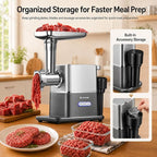 AAOBOSI Meat Grinder Electric 3000W Max with 60dB Quiet DC Motor, Auto-Reverse & Storable Food Pusher - 3 Speed Settings,Grinding, Sausage & Kibbe Making for Home Use
