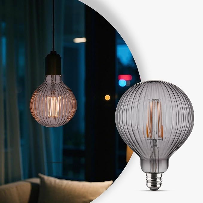 G125 Edison LED Bulb,4W Dimmable E26,2200K Smoke Striated Glass | Vintage Oversized Large Edison Bulb, Soft Warm Lighting, Dim, Widely Used In Stores, Coffee Shops & Indoor Outdoor Scenes