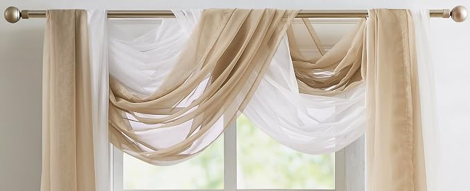 Warm Home Designs 55 x 144 Brown Sheer Window Scarf. AM Taupe 144" | Sheer Window Scarves Valances are Great As Wedding Arch Draping Fabric, Bed Canopy Or for Decorative Project.