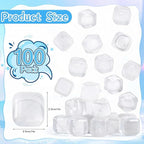 100 Pack Reusable Ice Cubes, Clear Plastic Ice Cubes, 1 Inch | Refreezable Square Cubes, Transparent Plastic Cubes without Diluting for Cocktails Coffee Wine Whiskey, Easy to Use