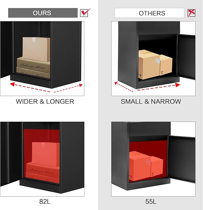 Package Delivery Boxes for Outside,Enlarged Porch Box for Packages with Coded Lock,Large Space,Waterproof,Cold-Rolled Steel Package Lock Box (19.7”x16.1”x33.5”)