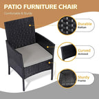 Patio Set 3 Piece Outdoor Rattan Porch Furniture with Tempered Glass Side Table & Cushion All Weather Conversation Bistro Set for Balcony,Deck,Porch (Brown/Beige)