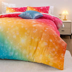 A Nice Night Gradient Glitter 6Pcs Bed in A Bag Bedding Set for Girls Twin Size, Colorful Rainbow Galaxy Comforter Set, Ultra Soft Bedding Sets, YellowBlue