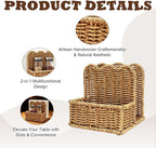Plastic Rattan Scalloped Perimeter Napkin Holder for Table, Salt and Pepper Shakers Holder - Countertop Organizer for Rustic Room Decor (Without Salt, Pepper Shakers & Napkins) (Subdued Brown)