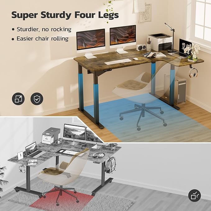 Dripex L Shaped Standing Desk, 63" x 43" Electric Standing Desk Height Adjustable, Sit Stand Home Office Corner Desk, Dual Motor Corner Standing Desk with 4 Legs