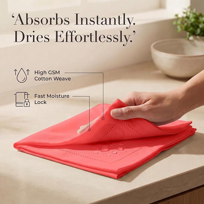 Urban Villa Hemstitch Cloth Dinner Napkins Cotton 20”x20” (Set of 12)-Red