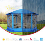 COBlZl Pop Up Gazebo 12x12 Screen House Tent for Camping, Outdoor Instant Stargazing Gazebo Canopy with Awning 2.0, Portable Hub Tent with Removable Sidewalls,Pavilion for Backyard,Blue