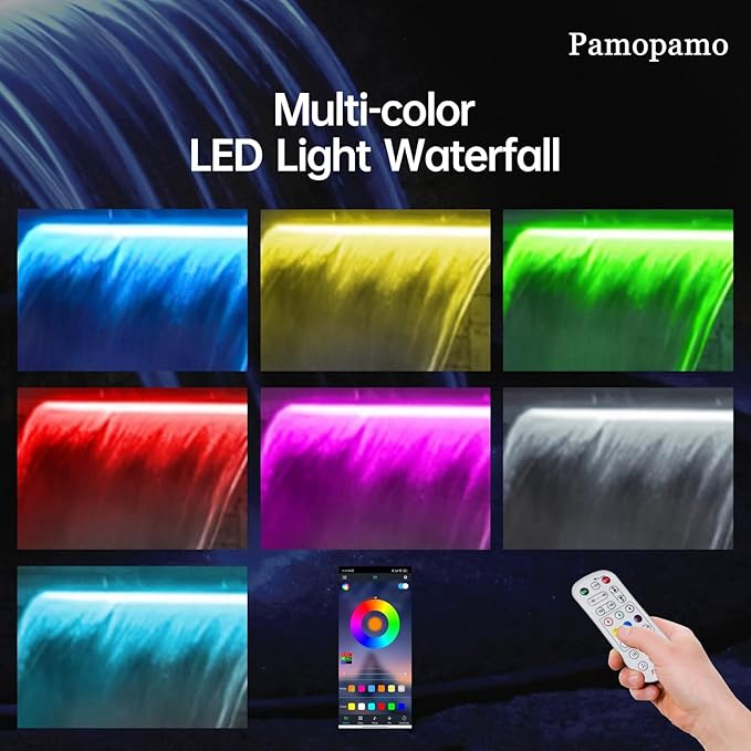 Pond Waterfall Spillway, APP Control Multi-Color LED Light Outdoor Pool Fountain, Acrylic Water Spillway Koi Fountains Kit for Garden Patio Swimming Pool Decoration - 23.6"x7.8"x3.9"