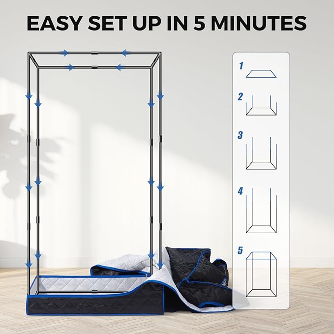 Portable Full Size Infrared Sauna for Home| One Person Spa Tent with Red Light| Personal Indoor Saunas with 660nm Red Light Therapy Lamp| Separate Heating Foot Pad and Reinforced Chair for Relaxation