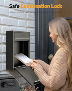 Uniclife Wall Mount Mailbox for Outside, Large Locking Mailbox, Black | Security Mail Box with Combination Lock, Safe Key Drop Box, Post Box, Steel Cash Drop Box for Home Office School