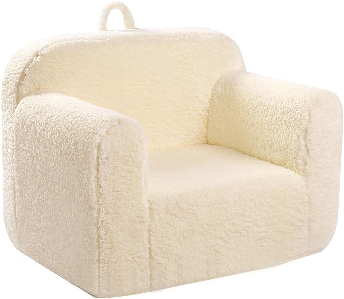 Kids Snuggly-Soft Sherpa Chair, Cuddly Toddler Foam Chair for Boys and Girls, Cream