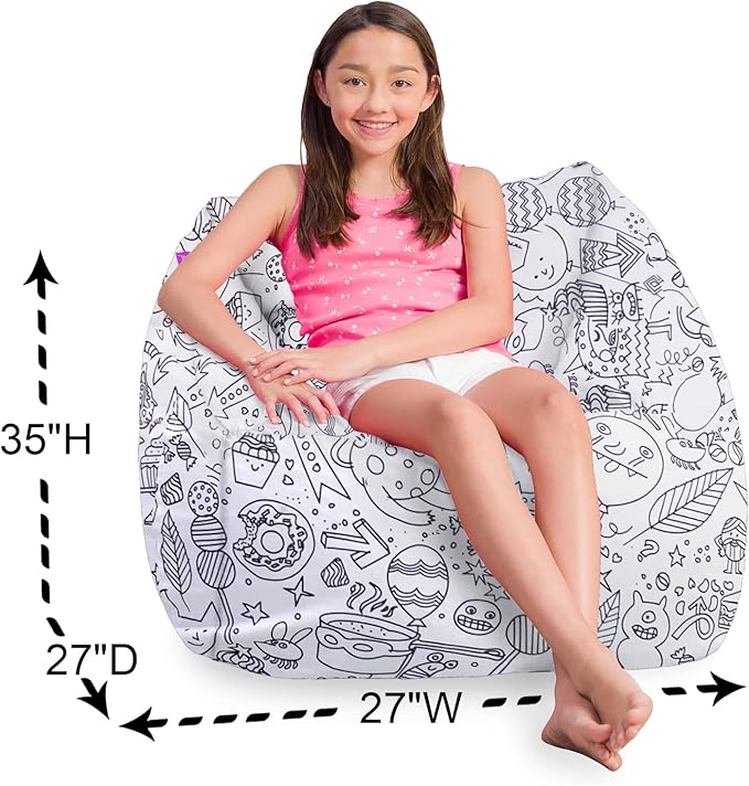 Posh Creations Structured Comfy Bean Bag Chair for Gaming, Reading, and Watching TV, Coronado Chair, Canvas Coloring Fabric - Creatures