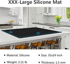 Silicone Mat for Kitchen Counter, 35" by 24" Extra Large Countertop Protector, 0.06" Thick Multipurpose Mat, Heat-Resistant Placemats, Desk Saver Pad, Table Dish Mat, Nonstick, Nonskid, Black