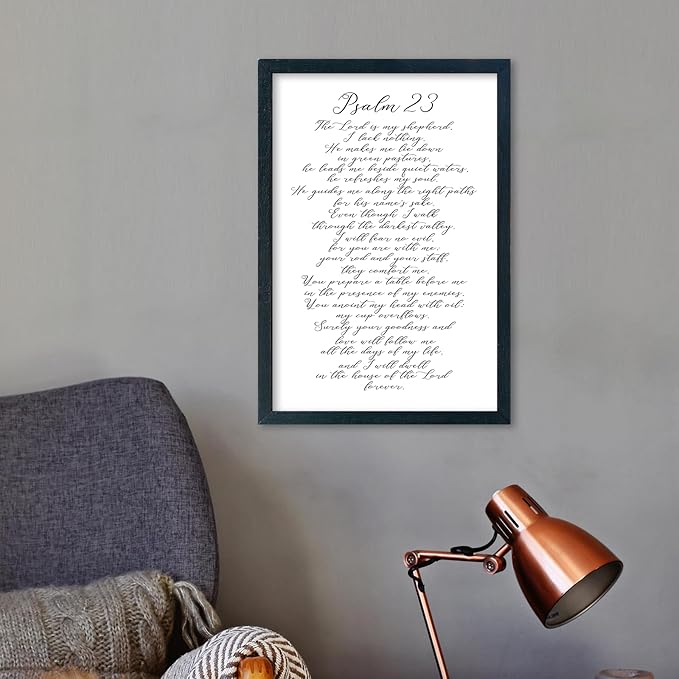 LuZhiQiang Psalm 23 Wall Art Bible Verse 16"×11" Christian Inspirational Scripture Sign Wood Framed Wall Hanging Decor (Black)