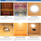 Luxury Dual-System Wood Sauna Room for 2 Person, Hybrid Indoor Sauna Spa,Canadian Hemlock, 3.5KW Heater, 195°F Steam+149°F Far Infrared, 9 Heating Elements, 220V, Oxygen Ionizer, 8mm Tempered-Grass