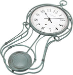 CLXEAST 20 Inch Metal Pendulum Wall Clock Battery Operated,Large Schoolhouse Wall Clocks for Living Room Decor,Antique Aged Teal Green Finish,House Warming Gifts New Home