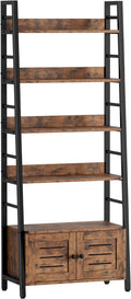 IRONCK Bookshelf with Louvered Doors, 4-tier Ladder Shelf with Cabinet Industrial Accent Furniture for Bedroom Living Room Home Office, Rustic Brown