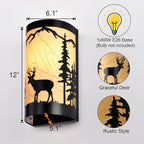 Wall Sconce Light,Deer Metal Yellow Parchment Farmhouse Wall Sconce,Rustic E26 Base Wall Mount Lamp,Vintage Matte Black Bedroom Wall Lights,Indoor Wall Lamps for Living Room,Hallway,Porch