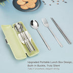 Reusable Travel Utensils with Case, Portable Cutlery for Work | Cute Silverware Set for Lunch Box, Stainless Steel Spoon Fork Chopsticks for Camping, Picnic, Food-Grade, Dishwasher Safe