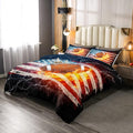 Boys American Football Comforter Set, United States Flag Down Comforter Queen Size, Soccer Sports Games Bedding Set for Kids Teens Adult Men, Geometric Stripes Retro Duvet Sets, Blue White and Red