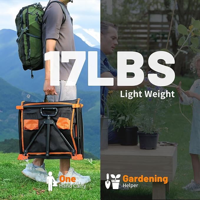 EchoSmile Collapsible Foldable Wagon Cart with 350lbs Weight Capacity, Heavy Duty Folding Utility Sport Wagon with Removeble Wheels for Camping,Grocery,Garden,Beach,Orange&Black