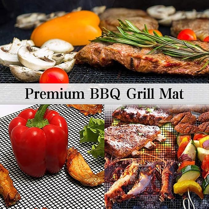 AOOCAN Grill mesh mat - Set of 5 Non Stick BBQ Grill mats, Heavy Duty, Reusable Grilling mats, Easy to Clean - Works on Gas, Charcoal, Pellet Grill - 15.75 x 13 in, Black