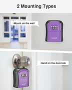 Puroma Key Lock Box Outdoor 4 Digit Code Combination Lockbox House 1 Purple | For Contractors Guest Realtor Storage Keys, Portable, Home Wall Mount, Resettable, Combination, Weatherproof, High-capacity