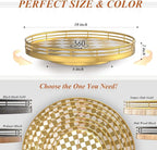 AMH 10-Inch Gold Checkerboard Lazy Susan Vanity Tray with Metal Rail | Smooth rotating oak tray with walnut finish for dining tables, kitchen counters, pantries and cabinet storage.