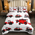 Erosebridal Red Tractor Comforter Set Heavy Equipment Truck Bedding Set for Kids Boys Girls Harvester Tractor Duvet Set King Size Farm Equipment Quilt Set Bedroom Collection 3Pcs Room Decor