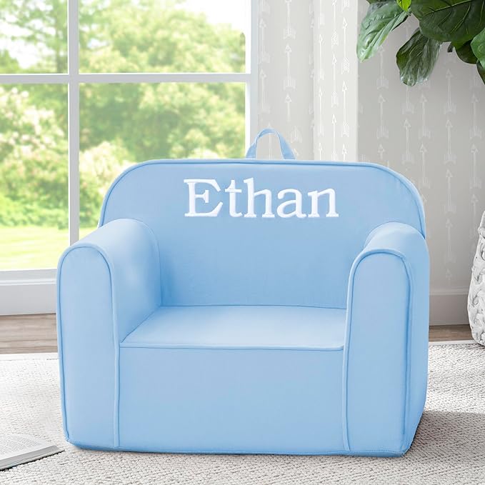 Delta Children Personalized Cozee Chair - Customize with Name – Foam Kids Chair for Ages 18 Months and Up, Powder Blue