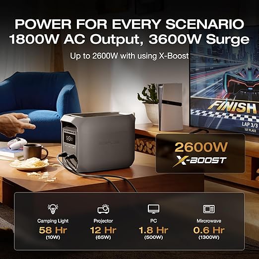 EF ECOFLOW Solar Generator Delta 3 Classic 1024Wh with 110W Solar Panel, LFP Battery Portable Power Station 1800W AC/100W USB-C Output (3600W Surge), 1 Hr Fast Charge for Home, Camping, RV