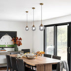 KCO Lighting Modern Small Gold 7.1” Smoke Gray Glass Globe Pendant Light | E26 Adjustable Hanging Lamp for Sloped Ceilings, Mid Century Brass Ceiling Light Fixture for Kitchen Island Sink Dining Table