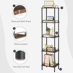 5-Tier Tall Bookshelf, Narrow Bookcase with guardrail, Freestanding Storage Stand Display Rack for Living Room, Bedroom, Home Office, Rustic Brown and Black
