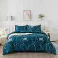 Blue Green Comforter Set King Size, 3 Pieces Modern Lines Pattern with Love, Soft Microfiber Bedding Comforter Set, Down Alternative Comforters for All Season (104 * 90’’)
